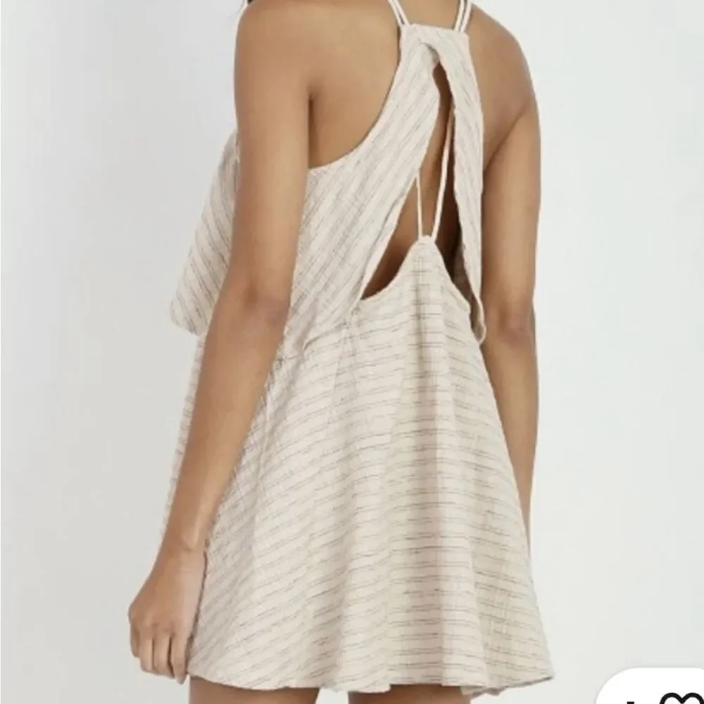Free People Cream Linen/Cotton Mini Dress With Fun Back